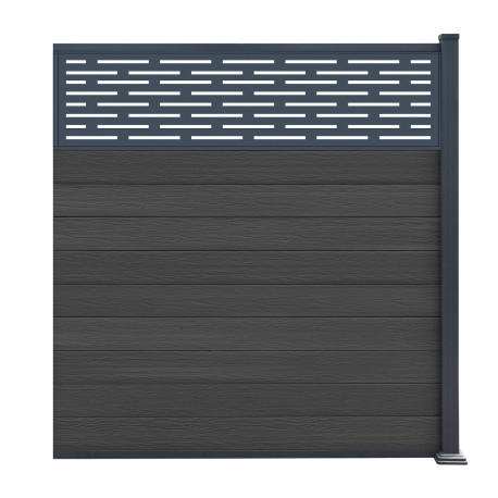 Kit de extensión para valla de madera compuesta 180x190cm con panel decorativo Linea - color gris antracita - Compolife